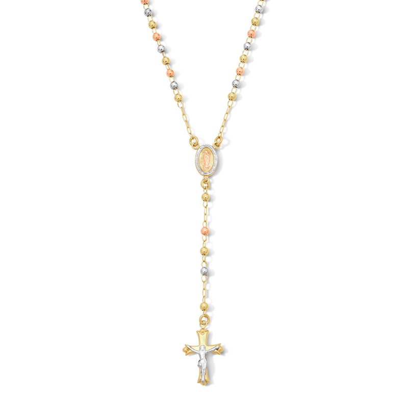 Main Image 1 of 10K Gold Bonded Tri-Tone Bead Rosary Necklace - 17″ + 2″
