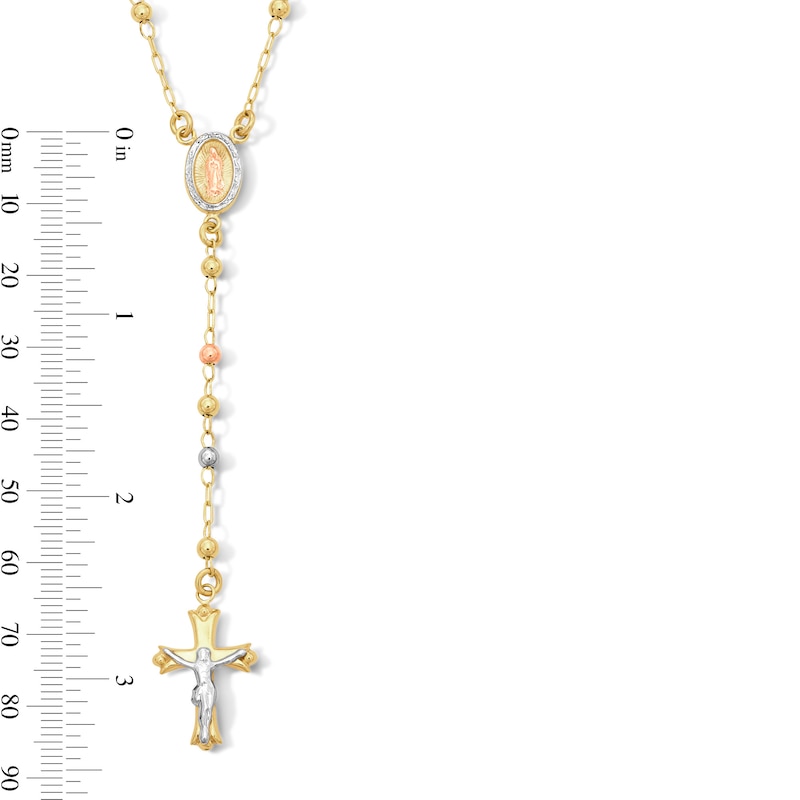 Main Image 4 of 10K Gold Bonded Tri-Tone Bead Rosary Necklace - 17″ + 2″