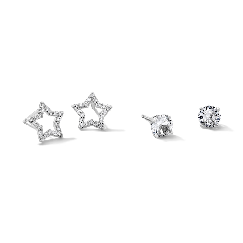Main Image 1 of Solid Sterling Silver CZ Star and Solitaire Stud Set
