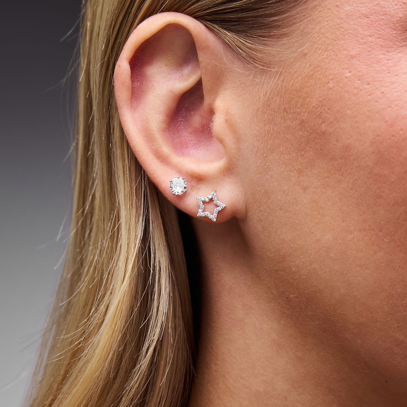 Main Image 2 of Solid Sterling Silver CZ Star and Solitaire Stud Set