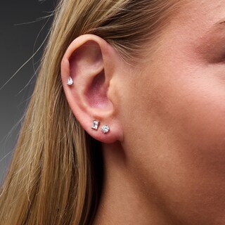 Solid Sterling Silver CZ Pear, Round and Emerald Solitaire Mini Stud Set