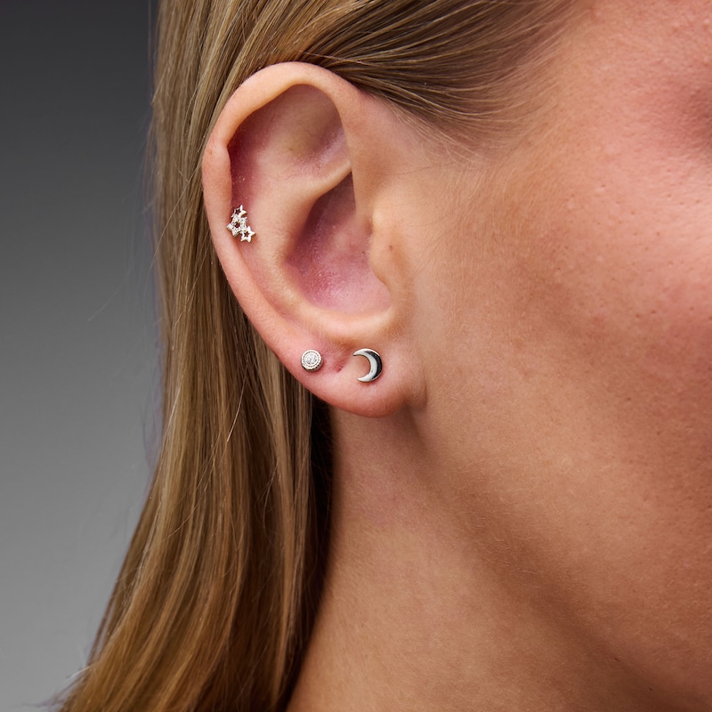 Main Image 2 of Solid Sterling Silver CZ Moon and Star Stud Set