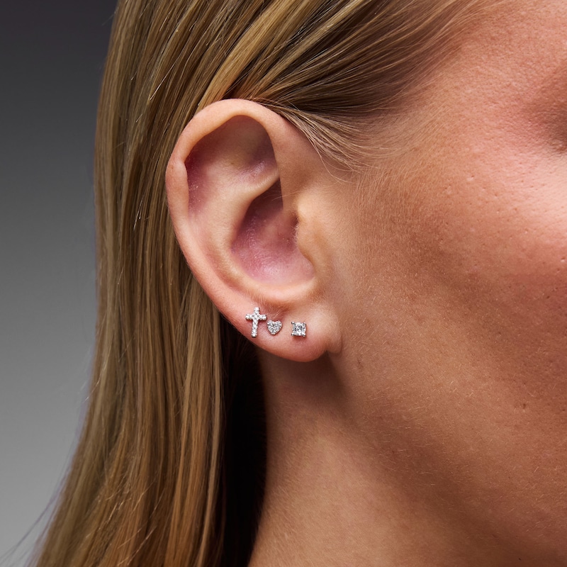 Main Image 2 of Solid Sterling Silver CZ Heart, Cross and Solitaire Stud Set