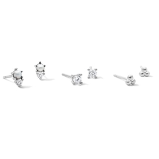 Solid Sterling Silver Simulated Pearl and CZ Stud Set