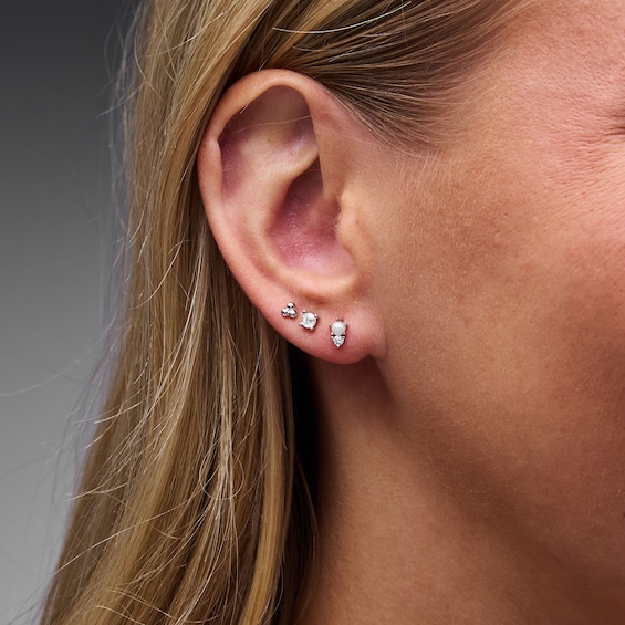 Solid Sterling Silver Simulated Pearl and CZ Stud Set