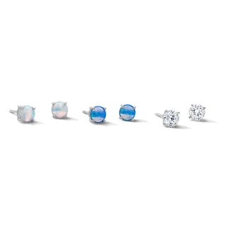Solid Sterling Silver CZ and Simulated Opal Stud Set