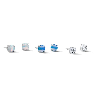 Solid Sterling Silver CZ and Simulated Opal Stud Set