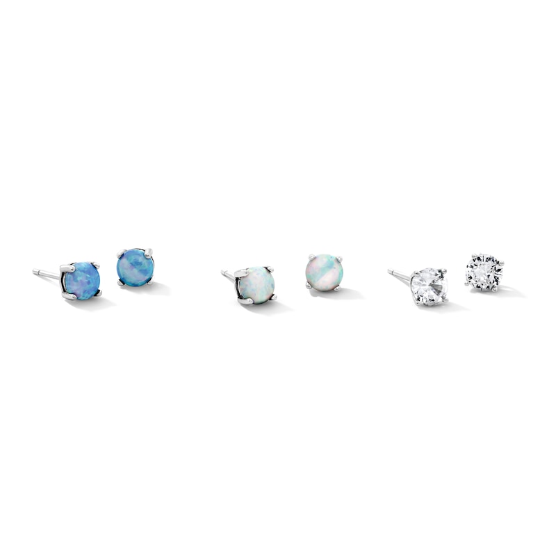 Main Image 1 of Solid Sterling Silver CZ and Simulated Opal Stud Set