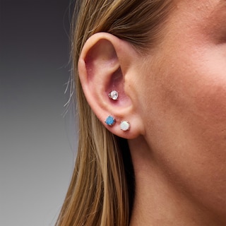 Solid Sterling Silver CZ and Simulated Opal Stud Set