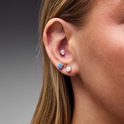 Solid Sterling Silver CZ and Simulated Opal Stud Set