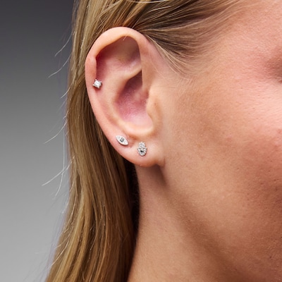 Solid Sterling Silver CZ and Lab-Created Spinel Hamsa, Evil Eye and Solitaire Stud Set