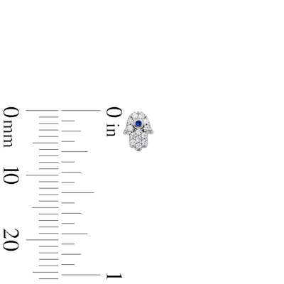 Solid Sterling Silver CZ and Lab-Created Spinel Hamsa, Evil Eye and Solitaire Stud Set
