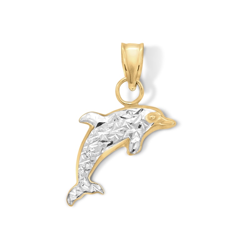 Main Image 1 of 10K Hollow Gold Bonded Dolphin Two-Tone Necklace Charm