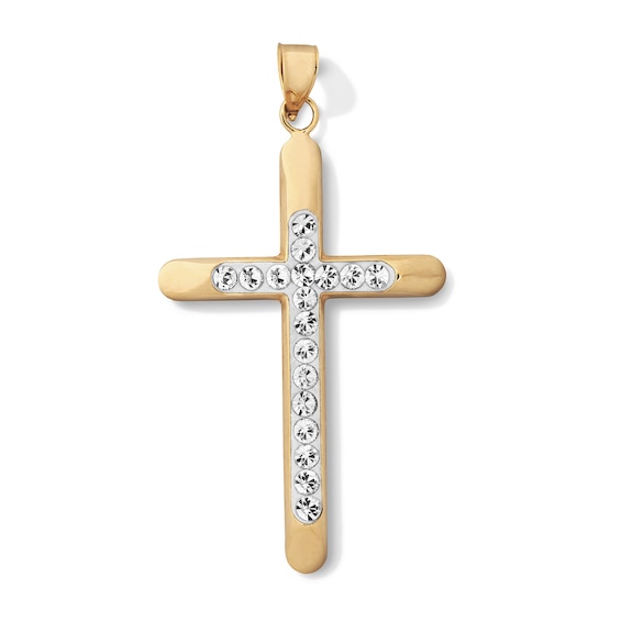 10K Hollow Gold Bonded Crystal Cross Necklace Charm