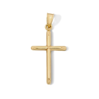 10K Hollow Gold Bonded Diagonal Edge Cross Necklace Charm