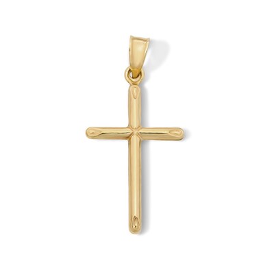10K Hollow Gold Bonded Diagonal Edge Cross Necklace Charm