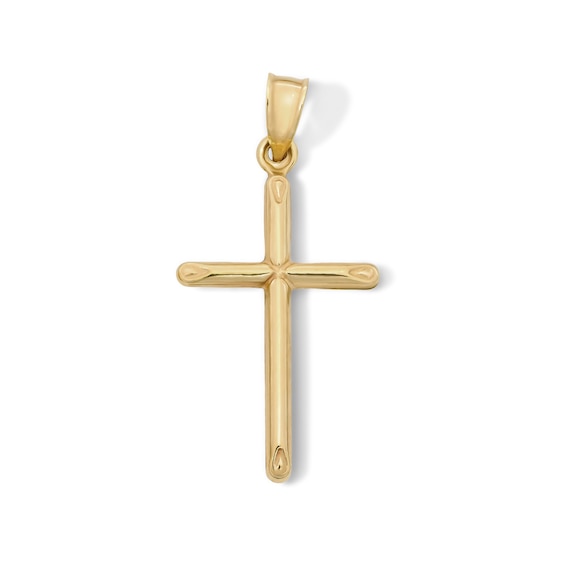 10K Hollow Gold Bonded Diagonal Edge Cross Necklace Charm