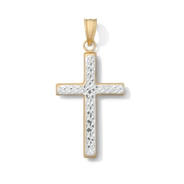 10K Hollow Gold Bonded Two-Tone Cross Necklace Charm