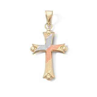 10K Gold Bonded Flared Cross Tri-Tone Charm