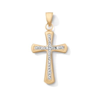 10K Hollow Gold Bonded Crystal Cross Necklace Charm