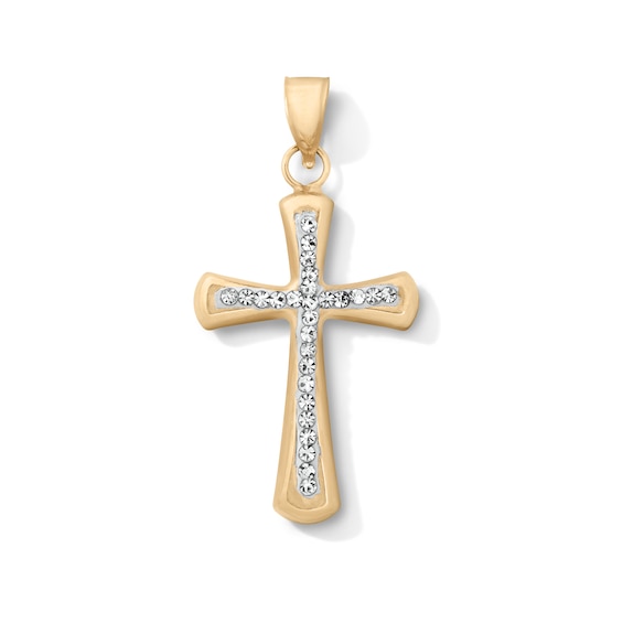 10K Hollow Gold Bonded Crystal Cross Necklace Charm