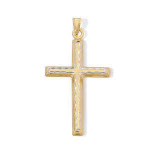 10K Hollow Gold Bonded Cross Two-Tone Necklace Charm