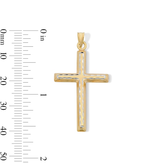10K Hollow Gold Bonded Cross Two-Tone Necklace Charm