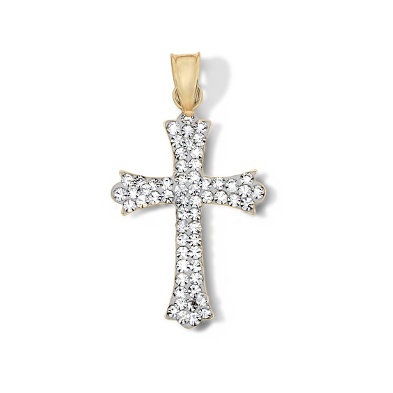 10K Hollow Gold Bonded Crystal Cross Necklace Charm