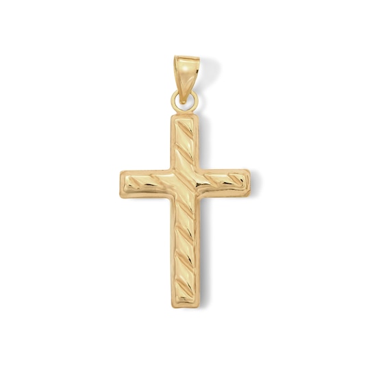 10K Hollow Gold Bonded Textured Cross Necklace Charm