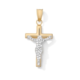 10K Hollow Gold Bonded Resin Crystal Crucifix Necklace Charm