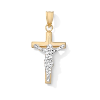 10K Hollow Gold Bonded Crystal Crucifix Necklace Charm