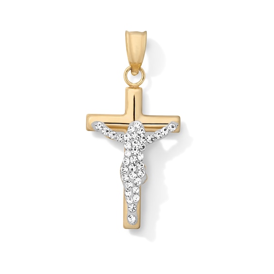 10K Hollow Gold Bonded Crystal Crucifix Necklace Charm