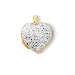 10K Hollow Gold Bonded Textured Heart Two-Tone Locket Charm