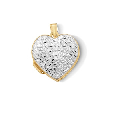 10K Hollow Gold Bonded Textured Heart Two-Tone Locket Charm