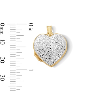 10K Hollow Gold Bonded Textured Heart Two-Tone Locket Charm