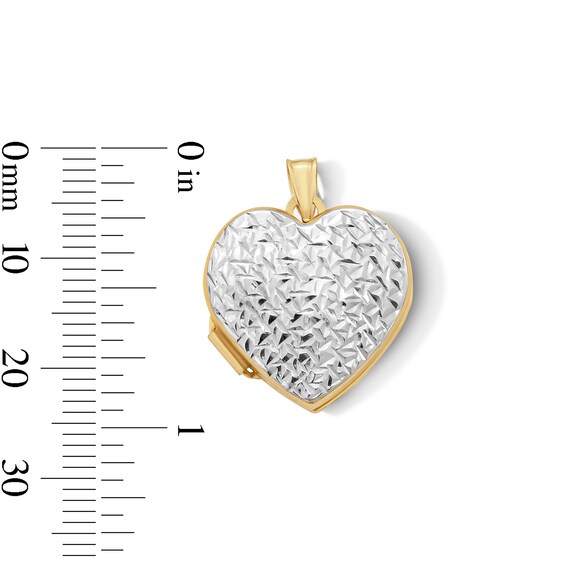 10K Hollow Gold Bonded Textured Heart Two-Tone Locket Charm