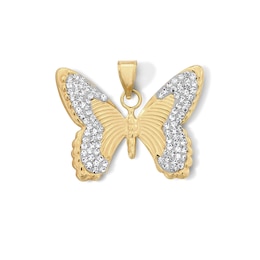 10K Hollow Gold Bonded Crystal Butterfly Necklace Charm