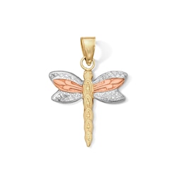10K Gold Bonded Tri-Tone Dragonfly Necklace Charm