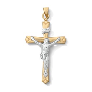 10K Hollow Gold Bonded Two-Tone Crucifix Necklace Charm