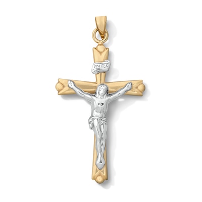 10K Hollow Gold Bonded Two-Tone Crucifix Necklace Charm