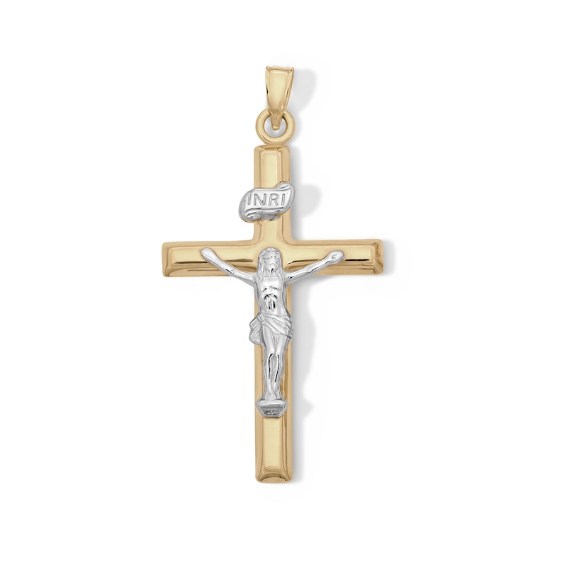 Main Image 1 of 10K Hollow Gold Bonded "INRI" Crucifix Cross Two-Tone Necklace Charm