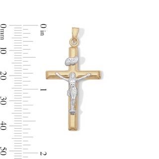 10K Hollow Gold Bonded "INRI" Crucifix Cross Two-Tone Necklace Charm