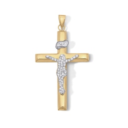10K Hollow Gold Bonded Crystal Crucifix Cross Two-Tone Necklace Charm