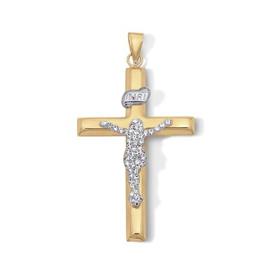 10K Hollow Gold Bonded Crystal Crucifix Cross Two-Tone Necklace Charm