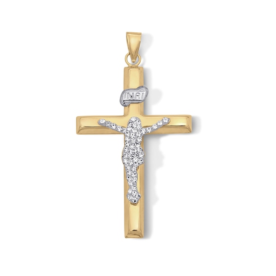 10K Hollow Gold Bonded Crystal Crucifix Cross Two-Tone Necklace Charm
