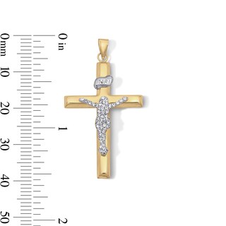 10K Hollow Gold Bonded Crystal Crucifix Cross Two-Tone Necklace Charm