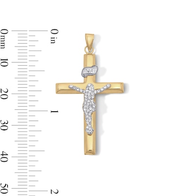 10K Hollow Gold Bonded Crystal Crucifix Cross Two-Tone Necklace Charm