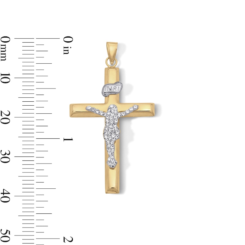 Main Image 2 of 10K Hollow Gold Bonded Crystal Crucifix Cross Two-Tone Necklace Charm