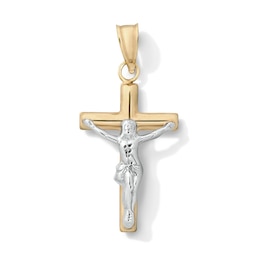 10K Hollow Gold Bonded Two-Tone Crucifix Cross Necklace Charm