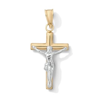 10K Hollow Gold Bonded Two-Tone Crucifix Cross Necklace Charm